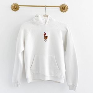 Ralph Lauren White Embroidered Pony Logo Hoodie Sweatshirt LIKE NEW CONDITION